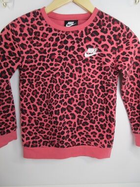 Nike Pink and Black Leopard-Print Crew Sweatshirt